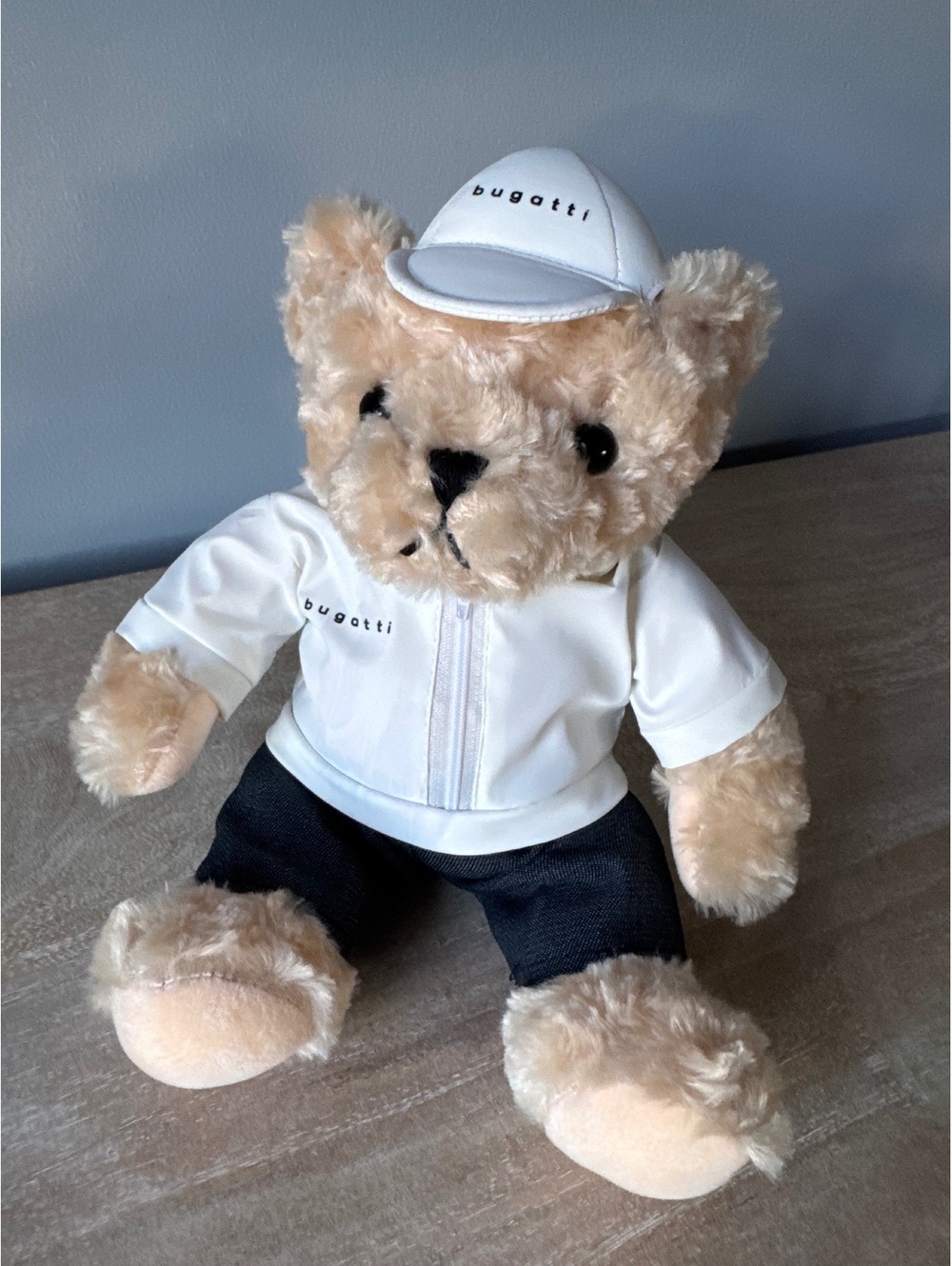 Bugatti Plush Teddy Bear in White Jacket and Cap